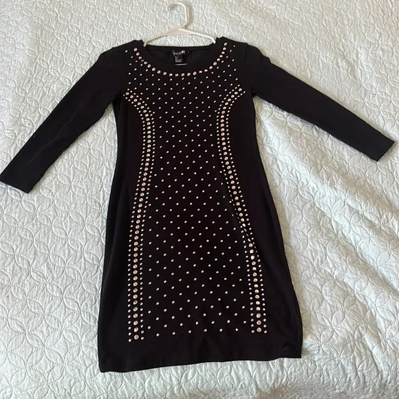 black dress with silver studs Dolce and Gabbana black wool jersey dress with silver press studs, fw 2003  For Sale at 1stDibs